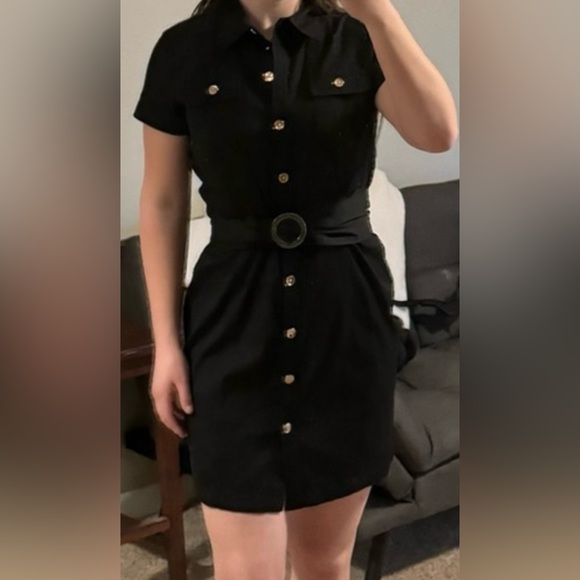 Jones New York Dresses & Skirts - Jones New York black ribbed belted denim dress size 12